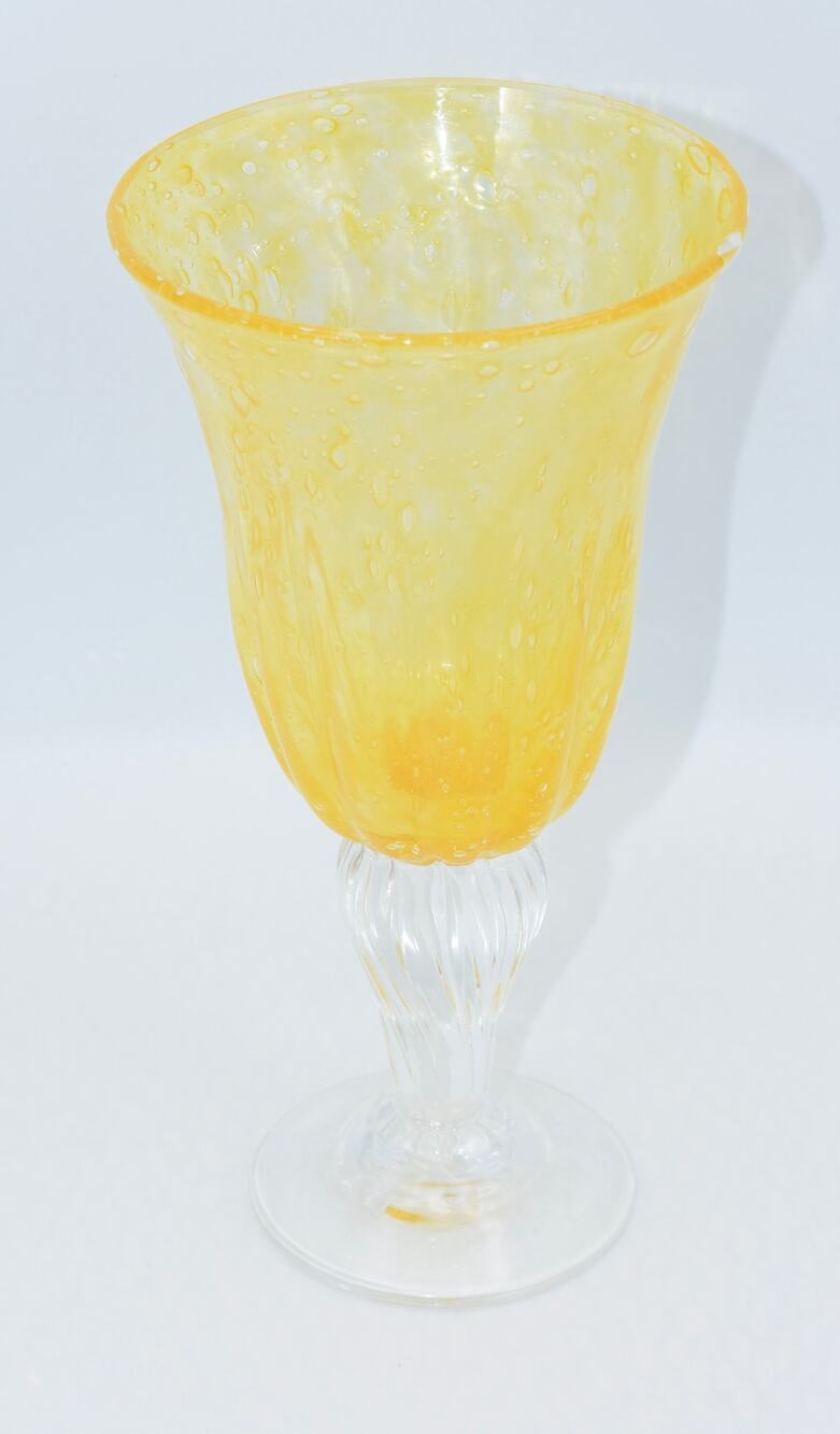 Val De Pome Christophe Saba Biot Seeded Yellow Wine/Water Stemware Goblet France